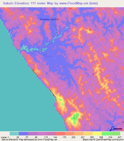 Sakulo,Indonesia Elevation Map