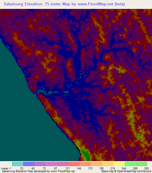 Sakainung,Indonesia Elevation Map