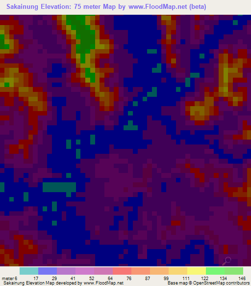 Sakainung,Indonesia Elevation Map