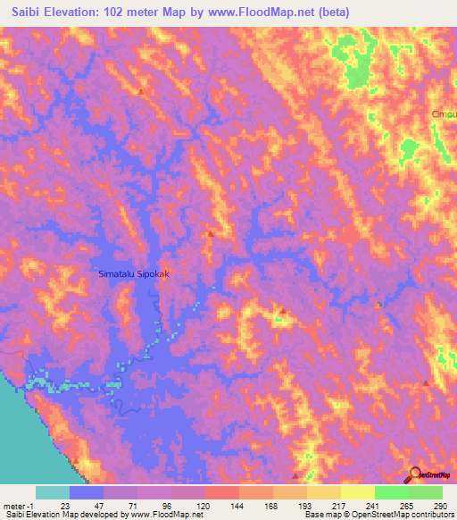 Saibi,Indonesia Elevation Map