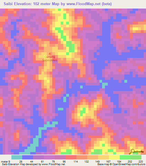 Saibi,Indonesia Elevation Map