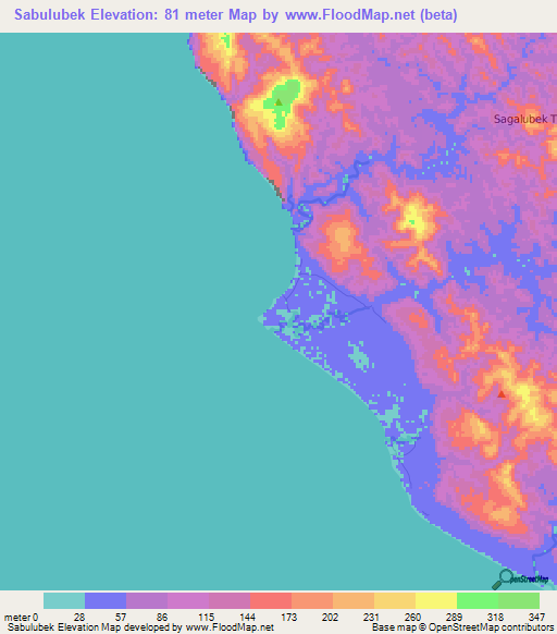 Sabulubek,Indonesia Elevation Map