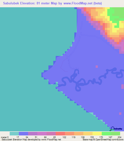 Sabulubek,Indonesia Elevation Map