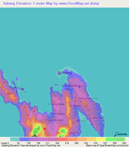 Sabang,Indonesia Elevation Map