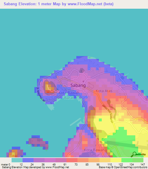 Sabang,Indonesia Elevation Map