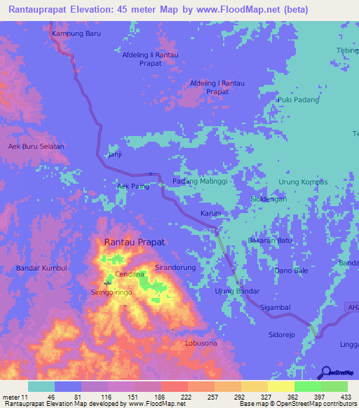 Rantauprapat,Indonesia Elevation Map