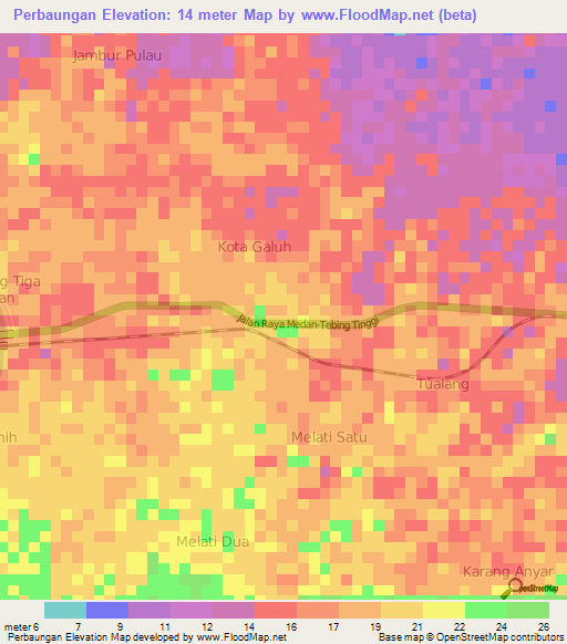 Perbaungan,Indonesia Elevation Map