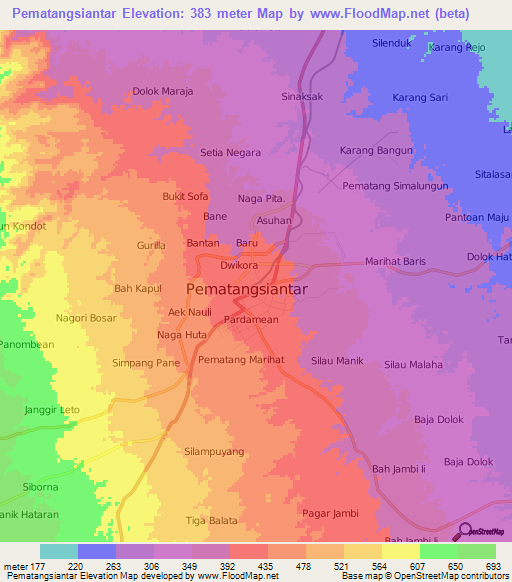 Pematangsiantar,Indonesia Elevation Map