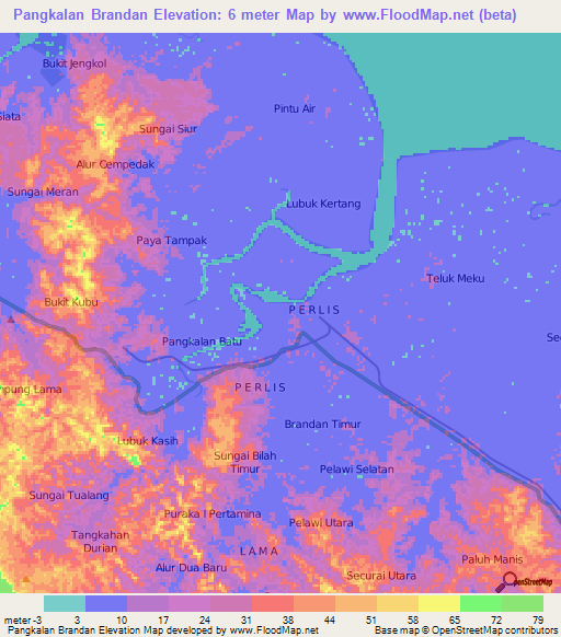 Pangkalan Brandan,Indonesia Elevation Map