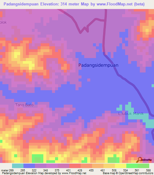 Padangsidempuan,Indonesia Elevation Map