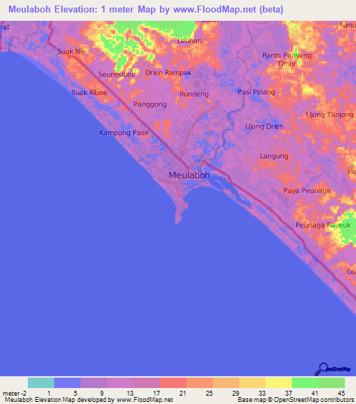 Meulaboh,Indonesia Elevation Map