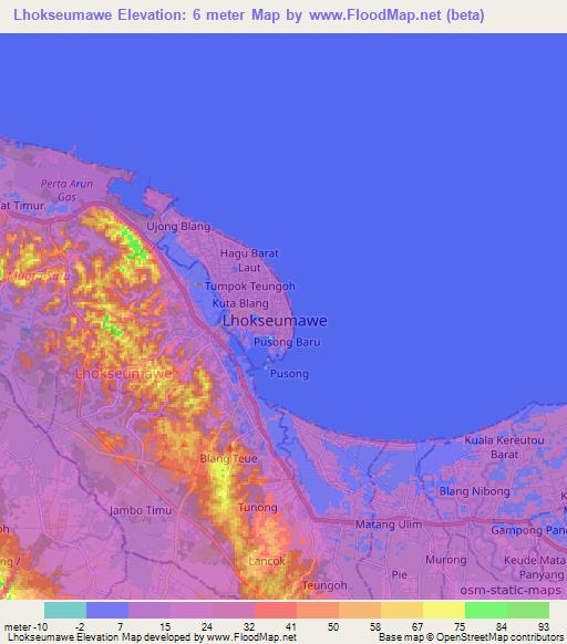 Lhokseumawe,Indonesia Elevation Map