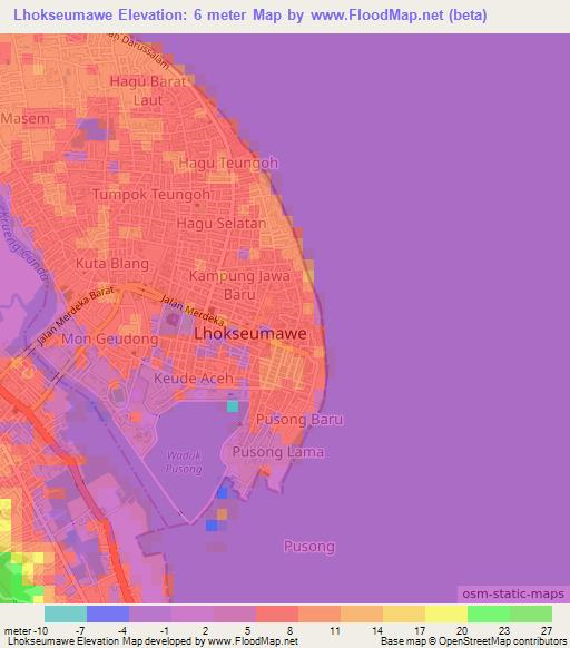 Lhokseumawe,Indonesia Elevation Map