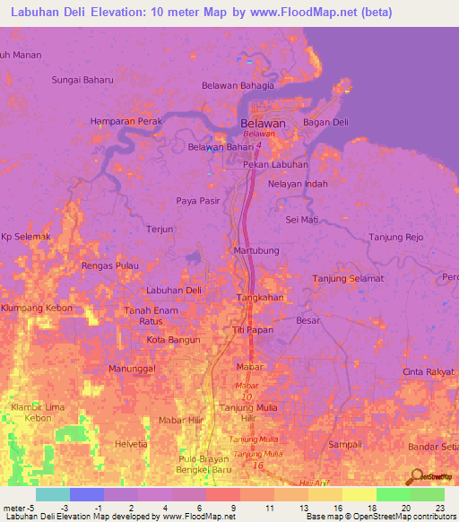 Labuhan Deli,Indonesia Elevation Map