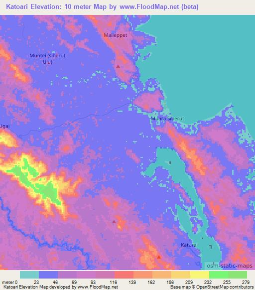 Katoari,Indonesia Elevation Map