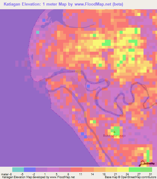 Katiagan,Indonesia Elevation Map