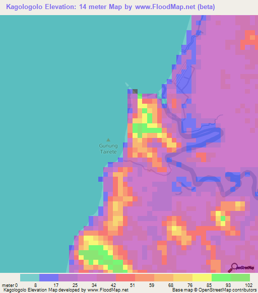 Kagologolo,Indonesia Elevation Map