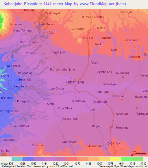 Kabanjahe,Indonesia Elevation Map