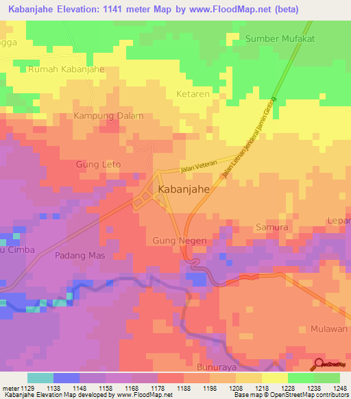 Kabanjahe,Indonesia Elevation Map