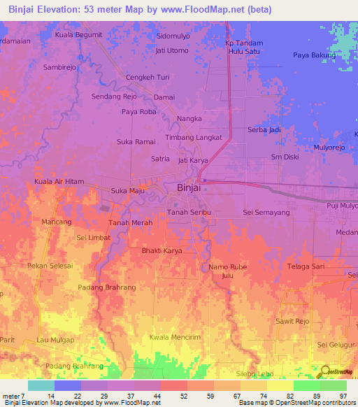 Binjai,Indonesia Elevation Map