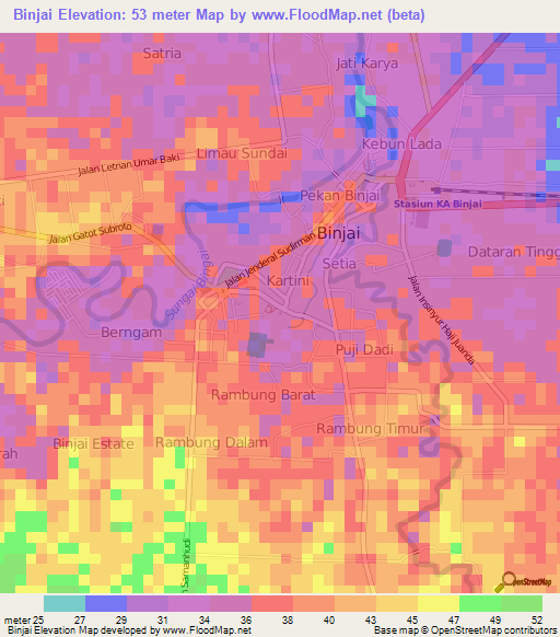 Binjai,Indonesia Elevation Map