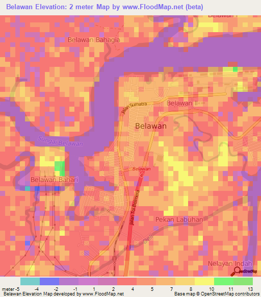 Belawan,Indonesia Elevation Map