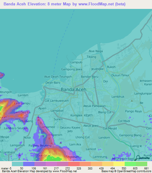 Banda Aceh,Indonesia Elevation Map