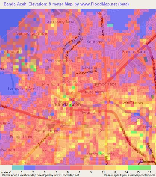 Banda Aceh,Indonesia Elevation Map