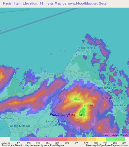 Pasir Hitam,Malaysia Elevation Map