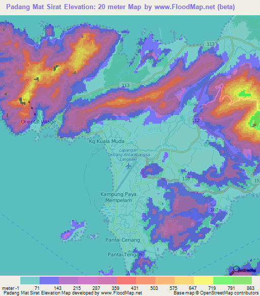 Padang Mat Sirat,Malaysia Elevation Map