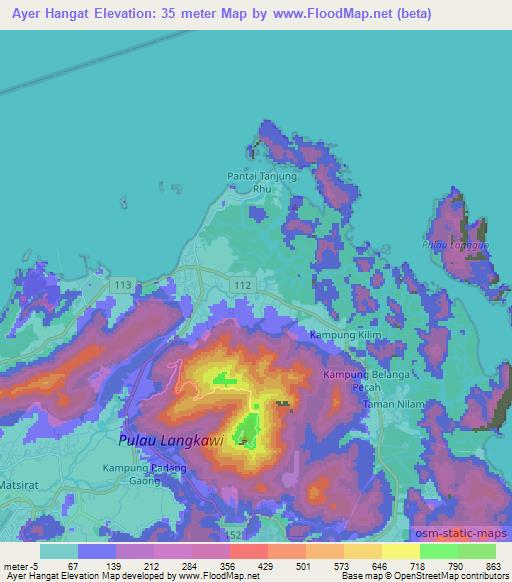 Ayer Hangat,Malaysia Elevation Map