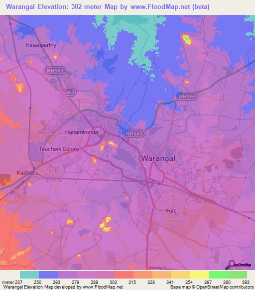 Warangal,India Elevation Map