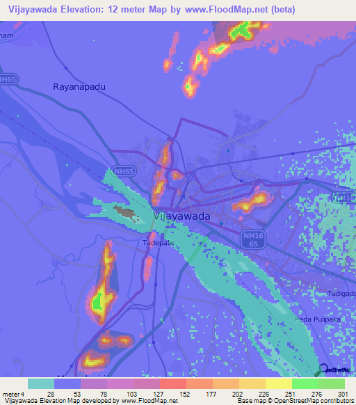 Vijayawada,India Elevation Map