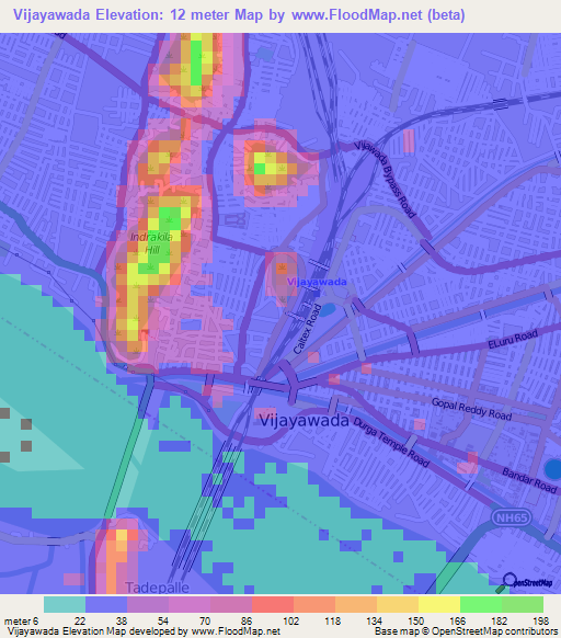 Vijayawada,India Elevation Map