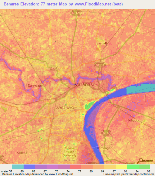 Benares,India Elevation Map