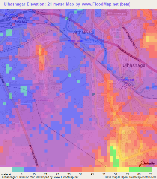 Ulhasnagar,India Elevation Map