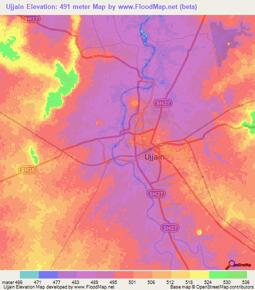 Ujjain,India Elevation Map