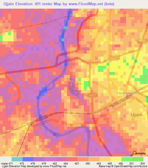 Ujjain,India Elevation Map