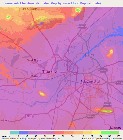 Tirunelveli,India Elevation Map