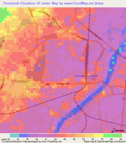 Tirunelveli,India Elevation Map