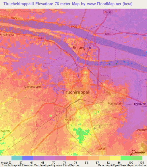 Tiruchchirappalli,India Elevation Map