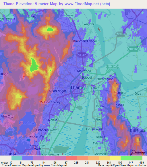 Thane,India Elevation Map