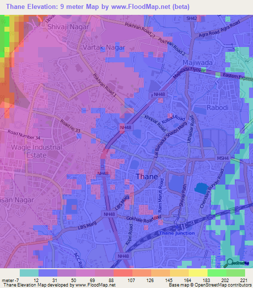 Thane,India Elevation Map