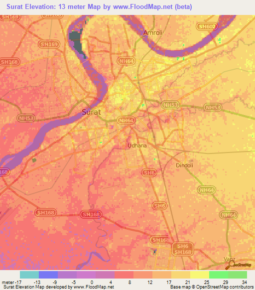 Surat,India Elevation Map