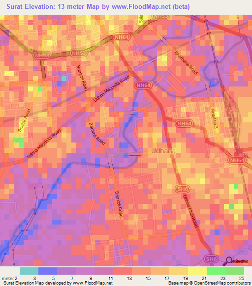 Surat,India Elevation Map