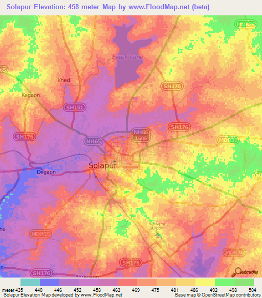 Solapur,India Elevation Map