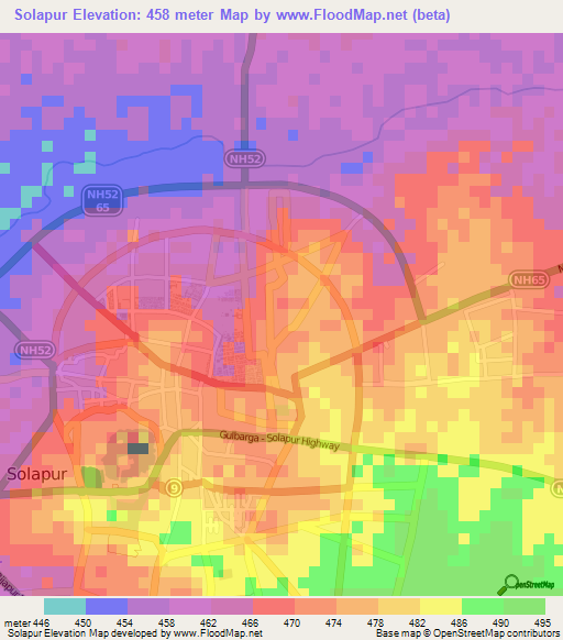 Solapur,India Elevation Map