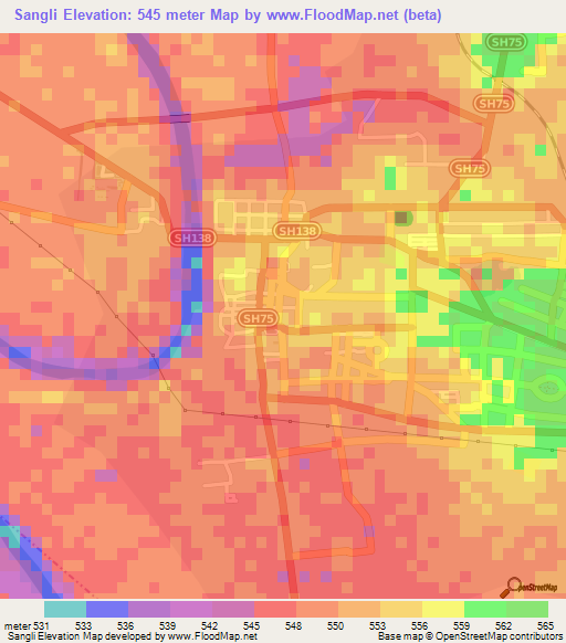 Sangli,India Elevation Map