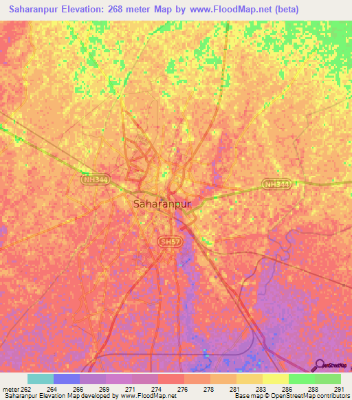 Saharanpur,India Elevation Map