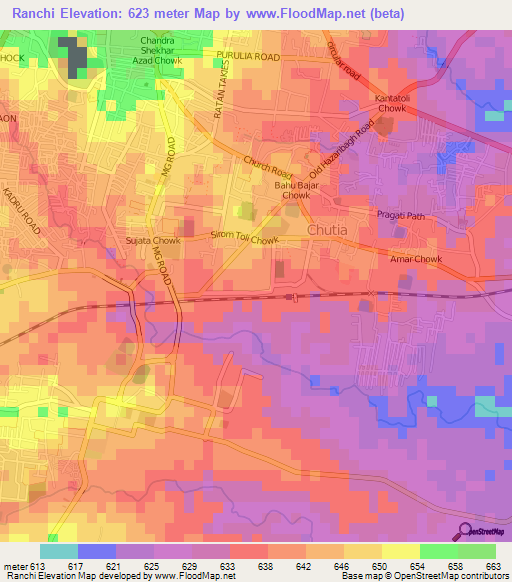 Ranchi,India Elevation Map